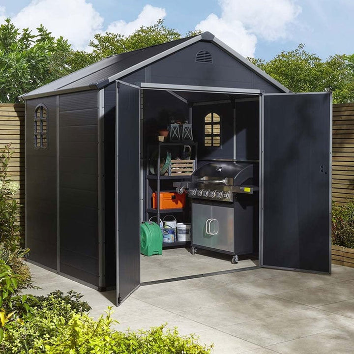 Rowlinson Airevale Apex Plastic Garden Shed 8'x6' - Dark Grey
