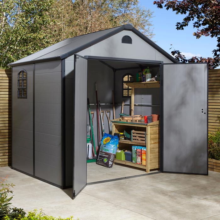 Rowlinson Airevale Apex Plastic Garden Shed 8'x6' - Light Grey