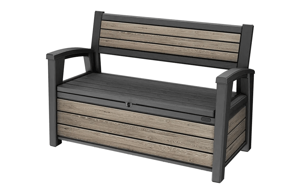 Keter 227L Outdoor Storage Bench - 2 Seat Wood-Look Resin