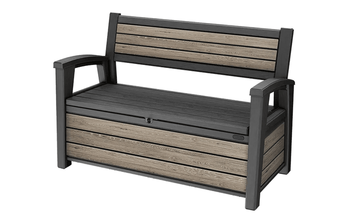 Keter 227L Outdoor Storage Bench - 2 Seat Wood-Look Resin