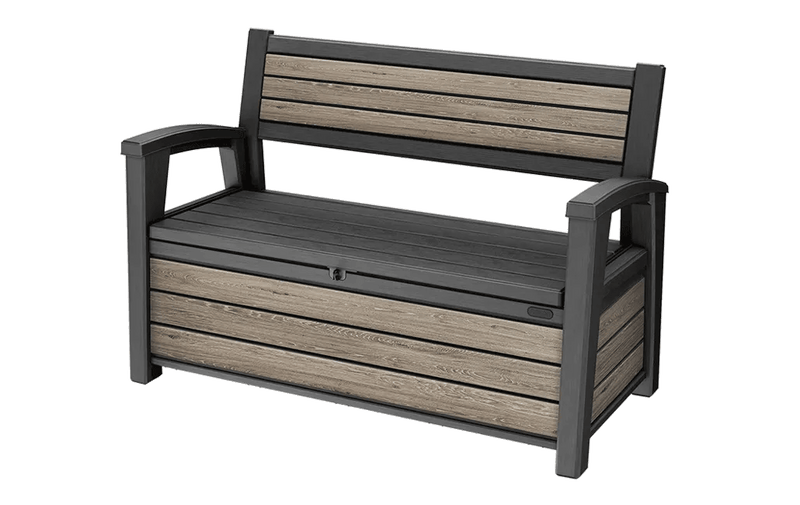 Keter 227L Outdoor Storage Bench - 2 Seat Wood-Look Resin
